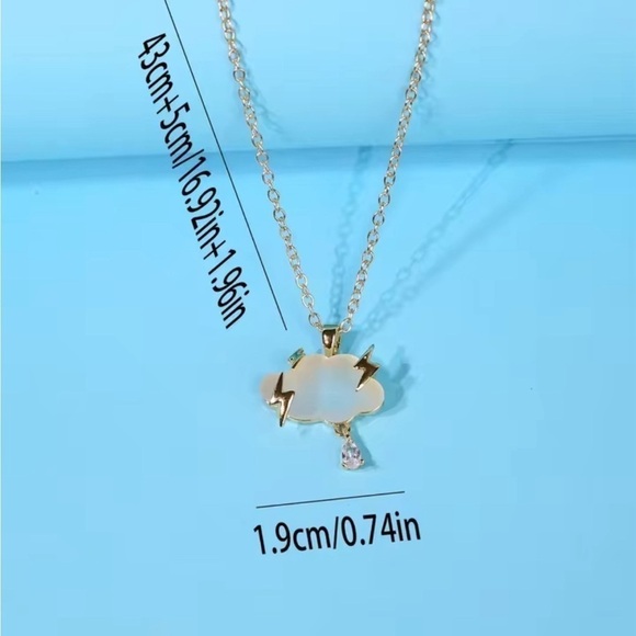 18K Gold Pink Opalescent Cloud Lightning Bolts Diamond Rain Drop Necklace - Picture 7 of 7